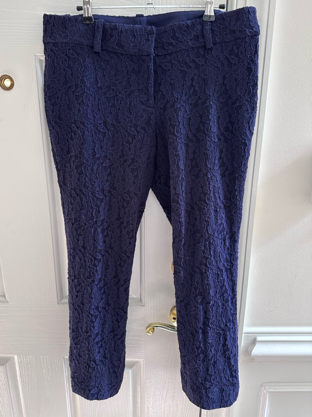 Ann Taylor Navy Blue Floral Lace Overlay Ankle Pants Size 6